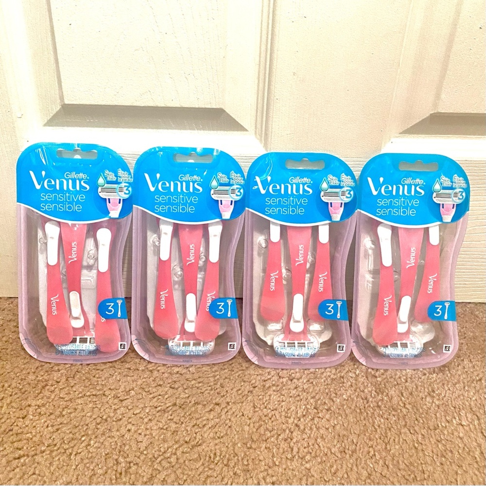 (4 packs) Gillette Venus Sensitive Women's Disposable Razors bundle set shaving